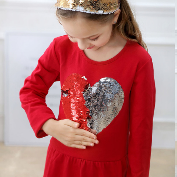 Flip Sequin Heart Girls Red Valentine's Day Dress - Picture 2 of 2